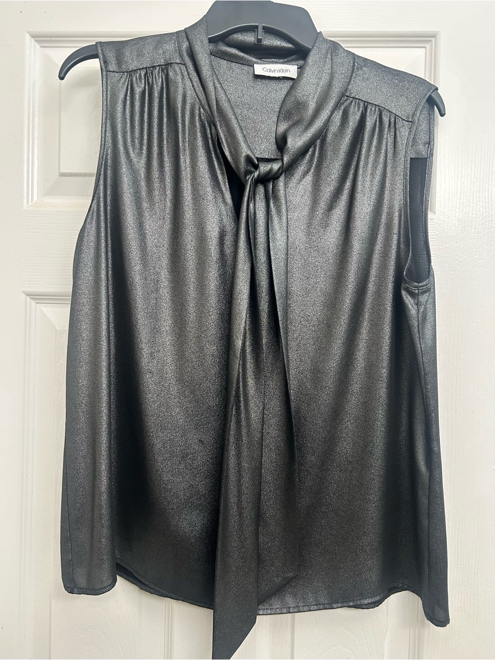 Calvin Klein Shimmery Charcoal Black Satin-Look Blouse